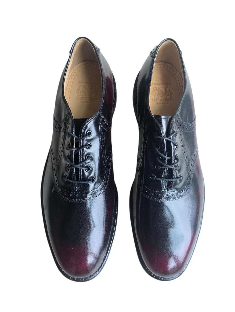 NEW Vintage Johnston & Murphy Aristocraft Burgundy/Black Leather Saddle Oxfords